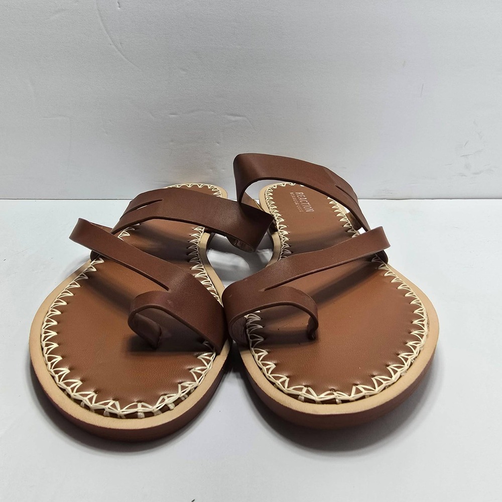 Kenneth Cole Reaction Shelia Brown Toe Loop Whipstitch Flat Sandals Womens 9.5M
